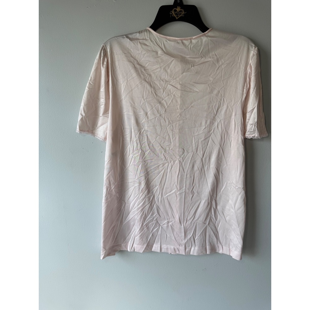 Vintage Vanity Fair Pink Lace Bed Top Short Sleeve Button Front Sleepwear M - Picture 7 of 12